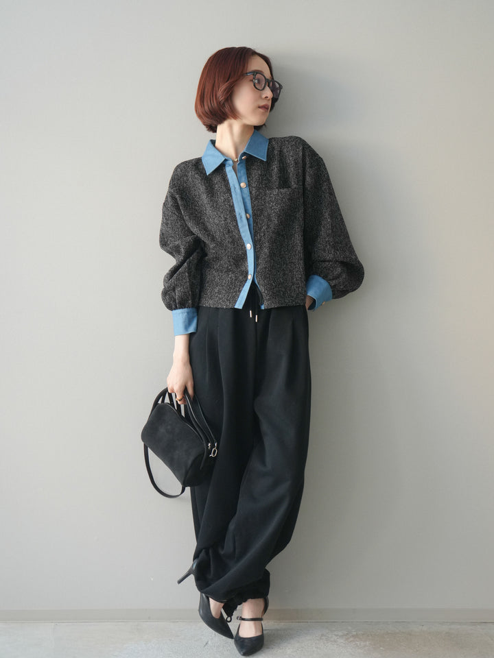 [予約]裾ドロストタックスウェットパンツ/black