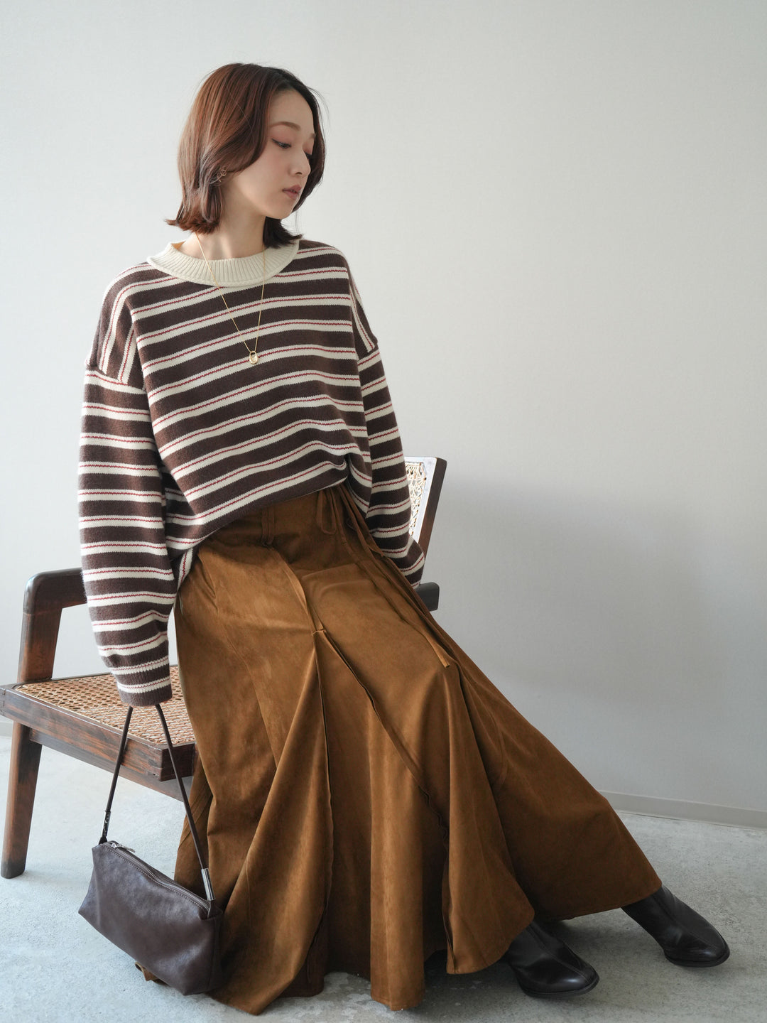 [予約]モックネックボーダーニットプルオーバー/brown