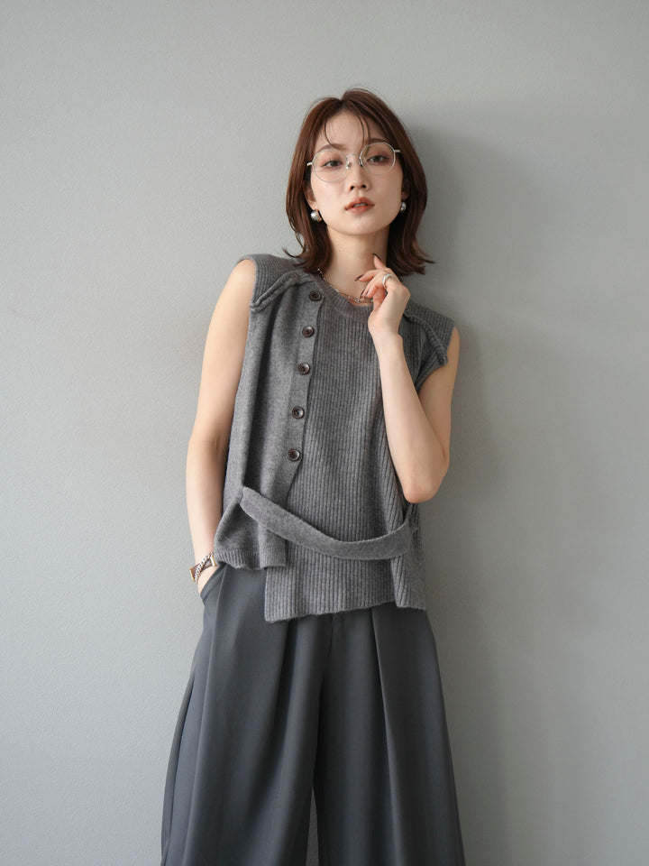 [予約]レイヤードボタンニットベスト/グレー