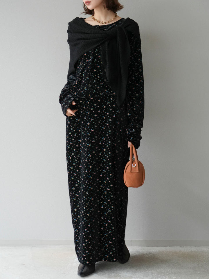 [SET]ベロアフラワープリントカーディガン+ベロアフラワープリントIラインスカート(2set)