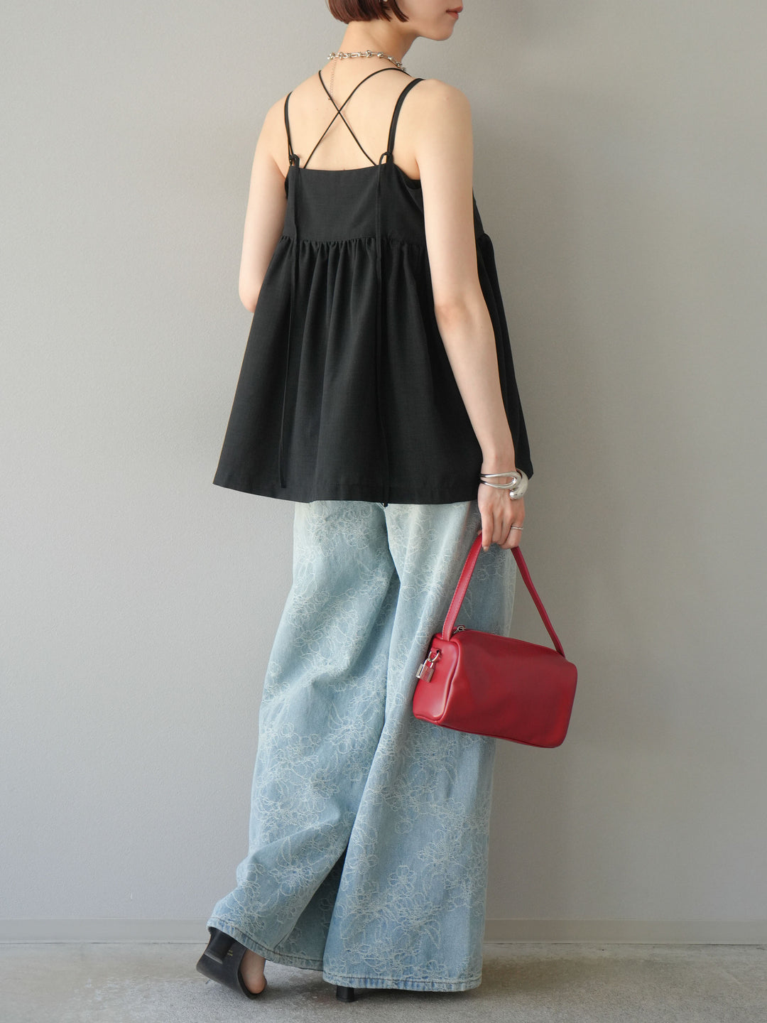 【預購】花提花牛仔寬褲/藍