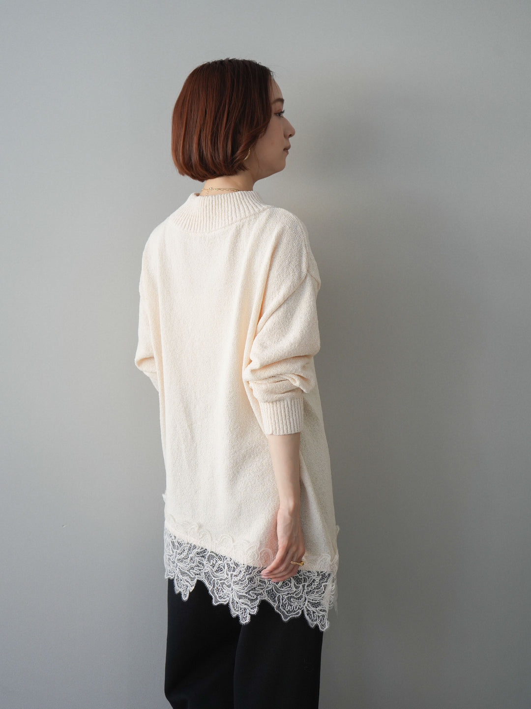 [SET]アシンメトリーレースヘムニットプルオーバー+2WAYデザインスウェットパンツ(2set)