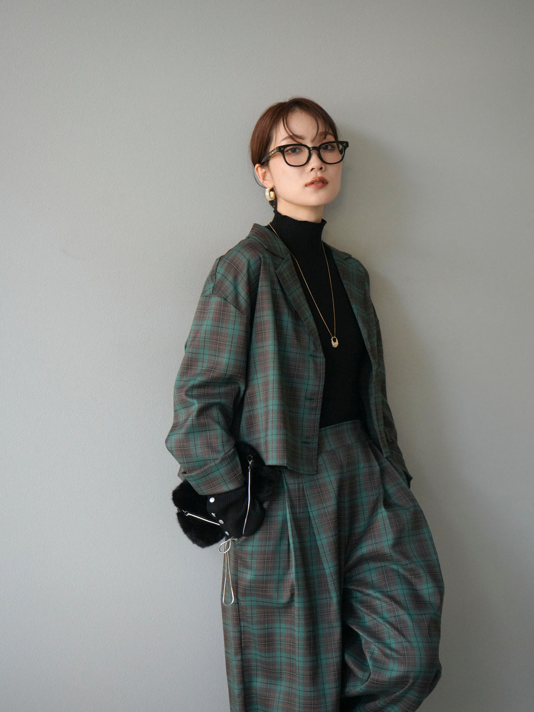 [SET] 格紋短外套+格紋休閒褲（2件組）