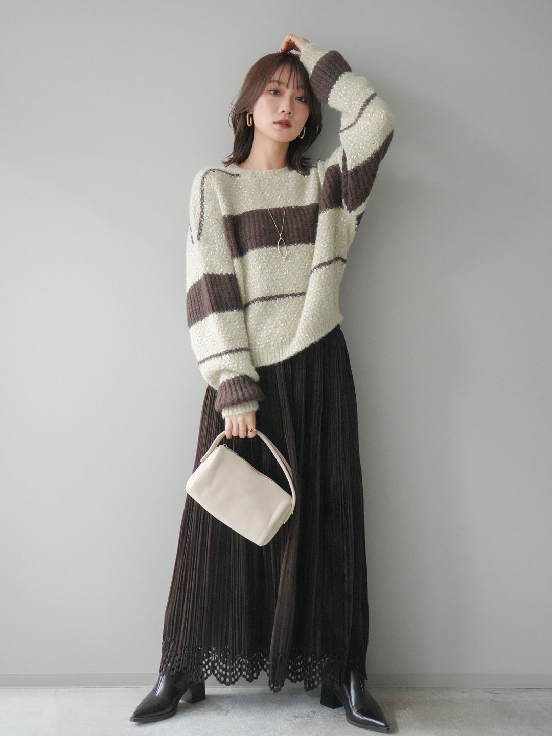 [予約]パンチングデザインスエードプリーツスカート/darkbrown