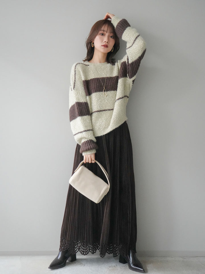 [予約]パンチングデザインスエードプリーツスカート/darkbrown