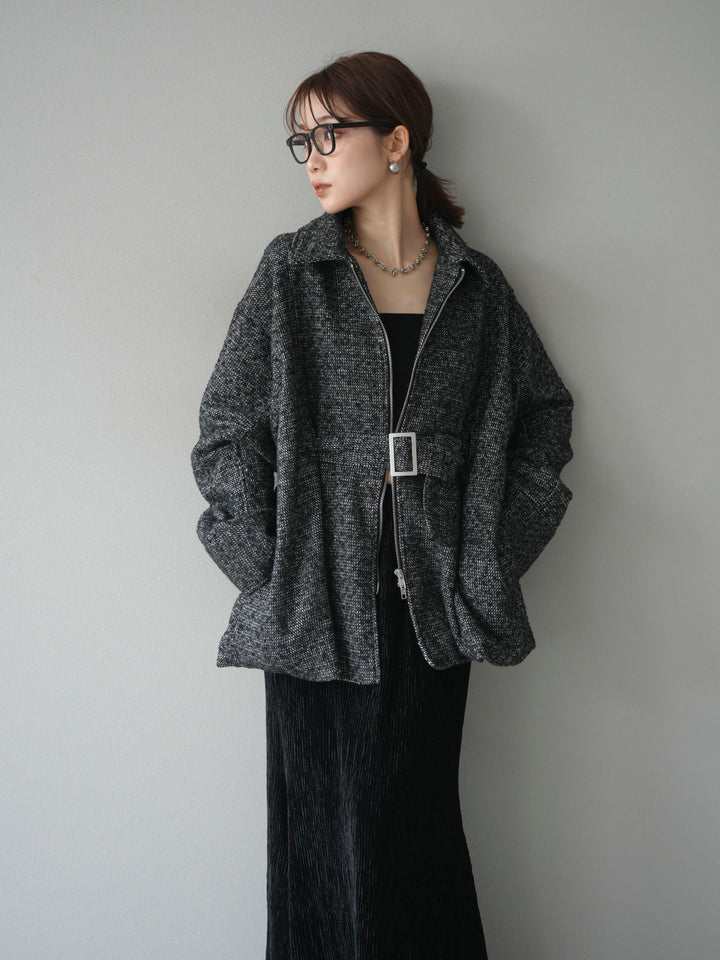 [予約]起毛ツイードベルトぺプラムジャケット/black
