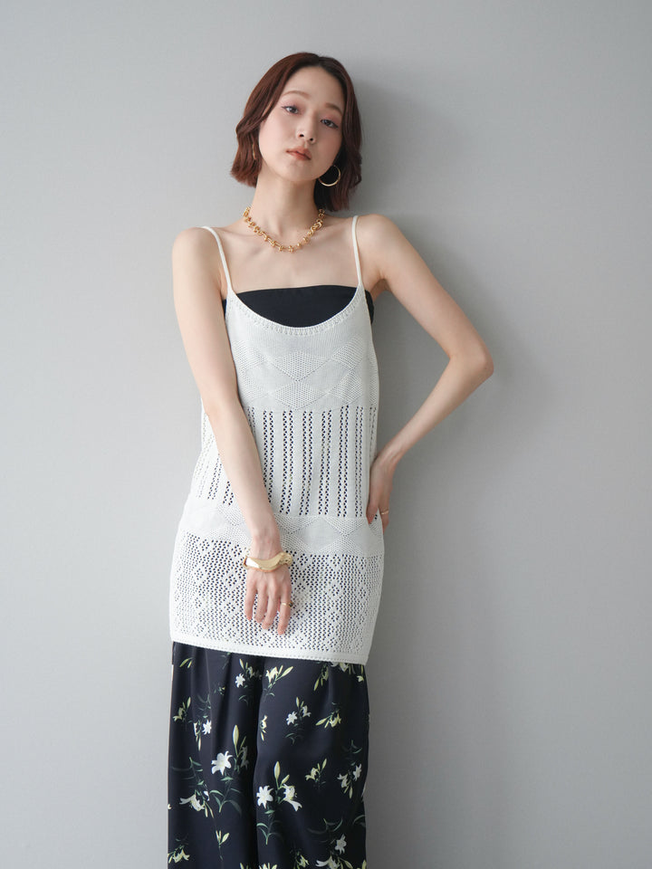[予約]ランダム透かし編みニットキャミソール/ivory
