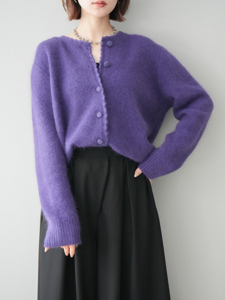 [予約]くるみボタンニットカーディガン/purple