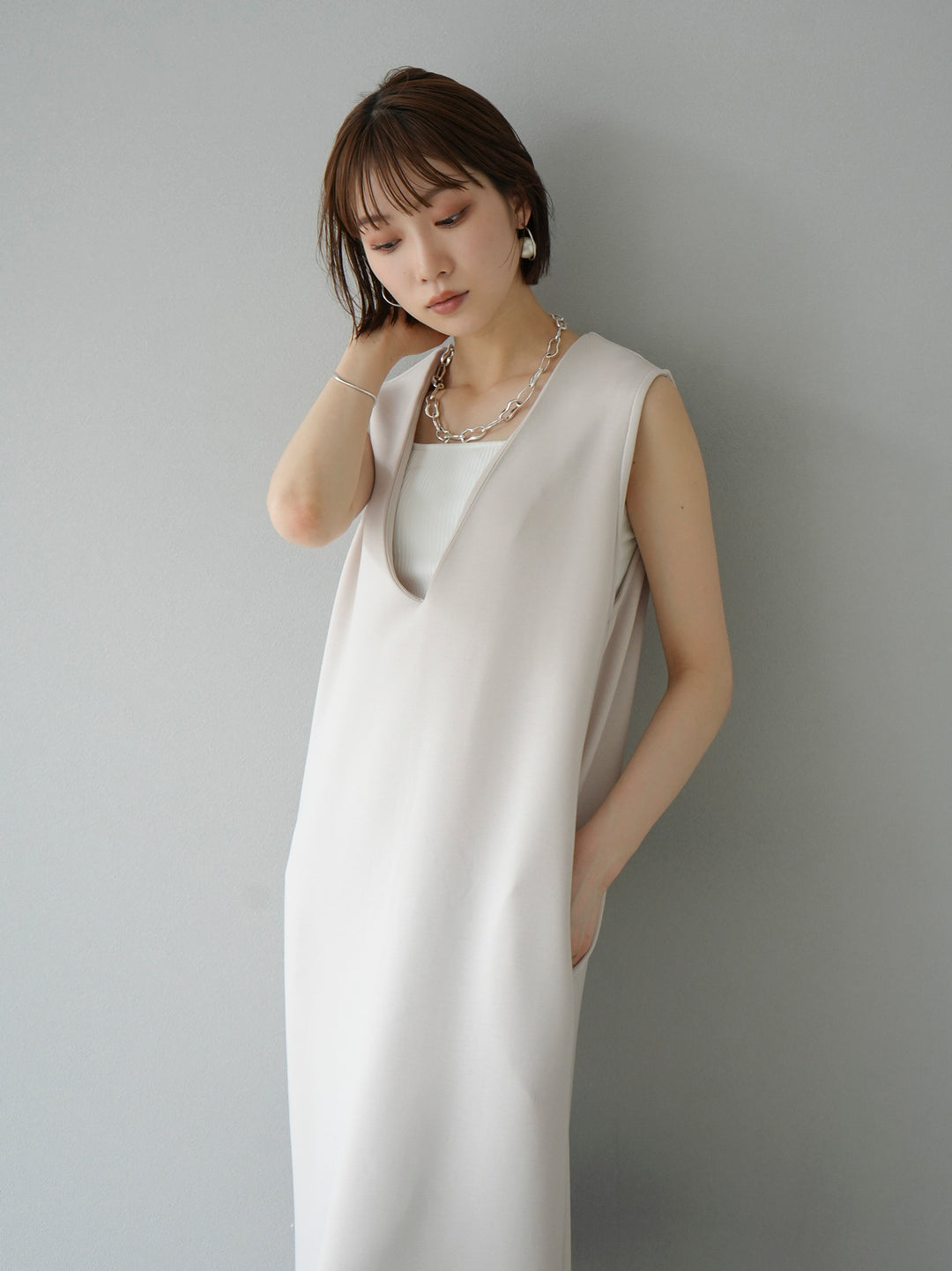 [Pre-order] Light Ponte French Sleeve Top Ensemble Dress/Ivory