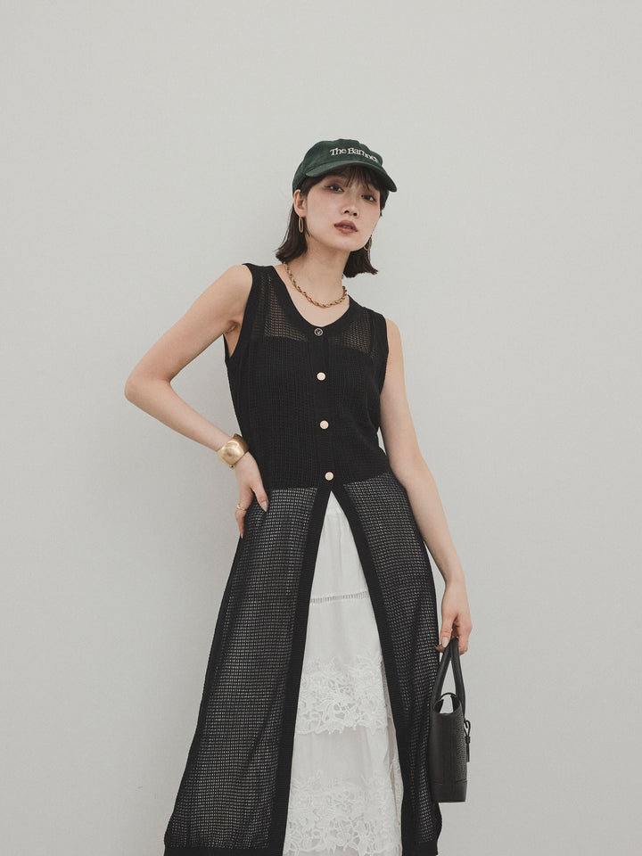 [SET]アソートボタンニットロングジレ+スカラップレースロングスカート(2set)