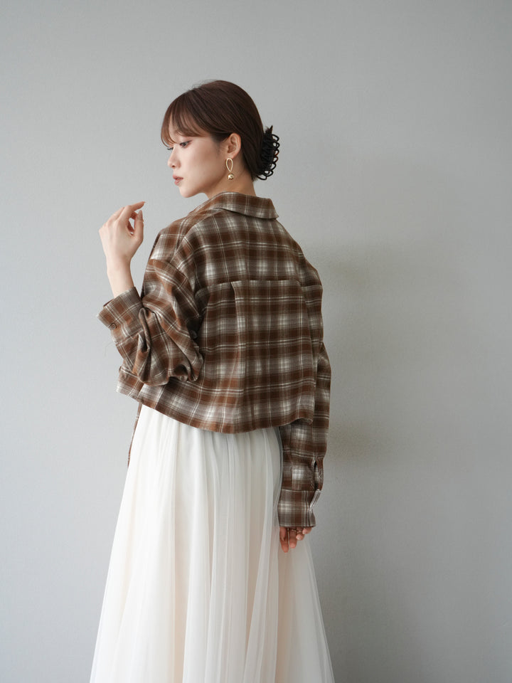 [予約]ドロストクロップネルチェックドシャツ/シナモン