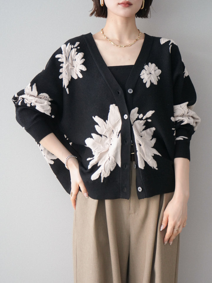 [SET]フラワージャガードニットカーディガン+フラワージャガードニットカーディガン(2set)