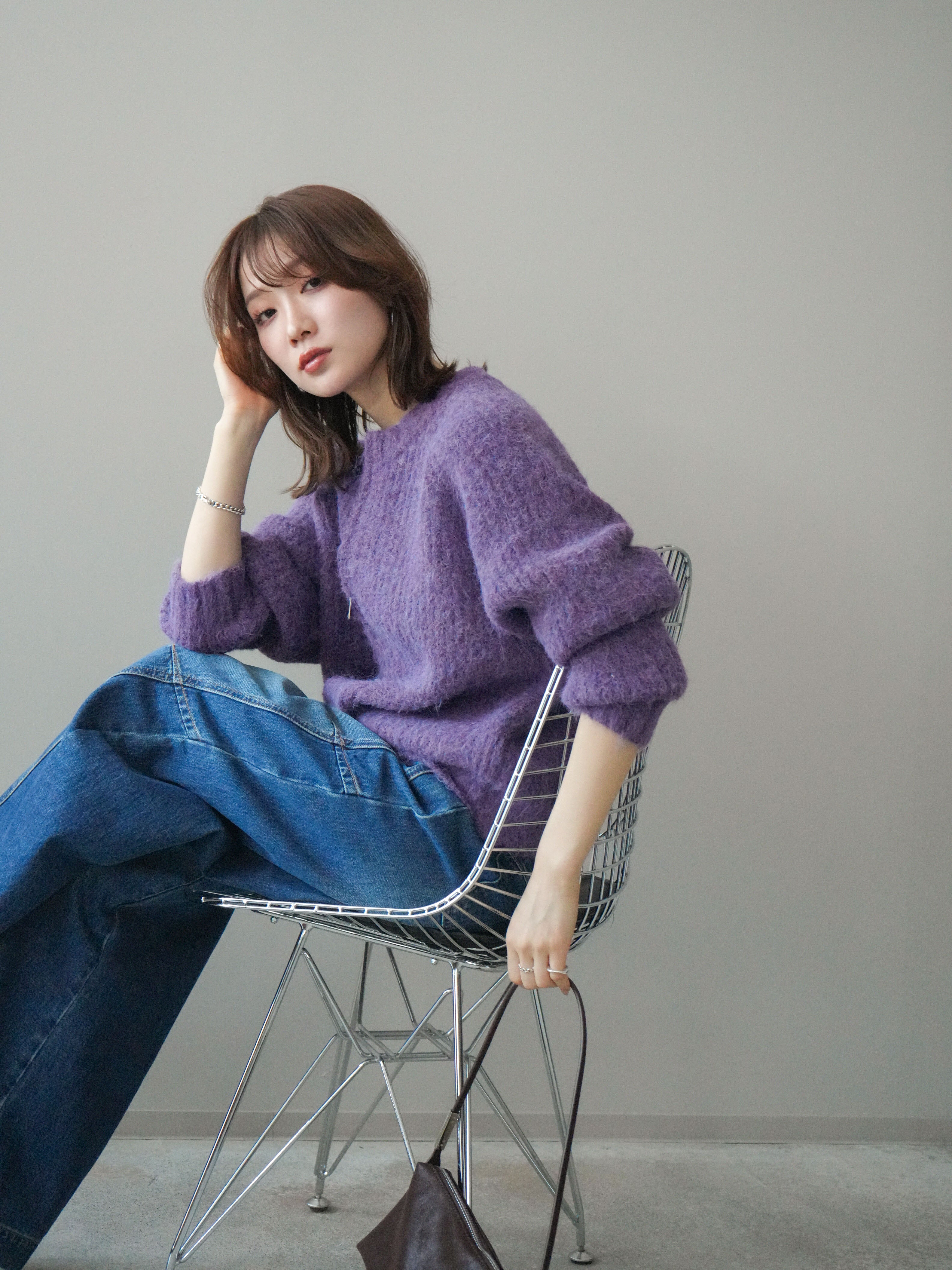 予約]MIXヤーンモヘアタッチZIPニットカーディガン/purple – Lumier