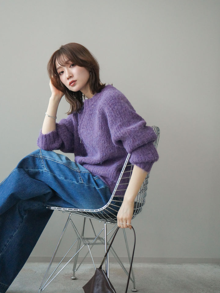 [予約]MIXヤーンモヘアタッチZIPニットカーディガン/purple