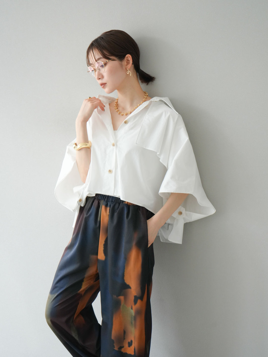 [予約]ポンチョショートシャツ/ホワイト