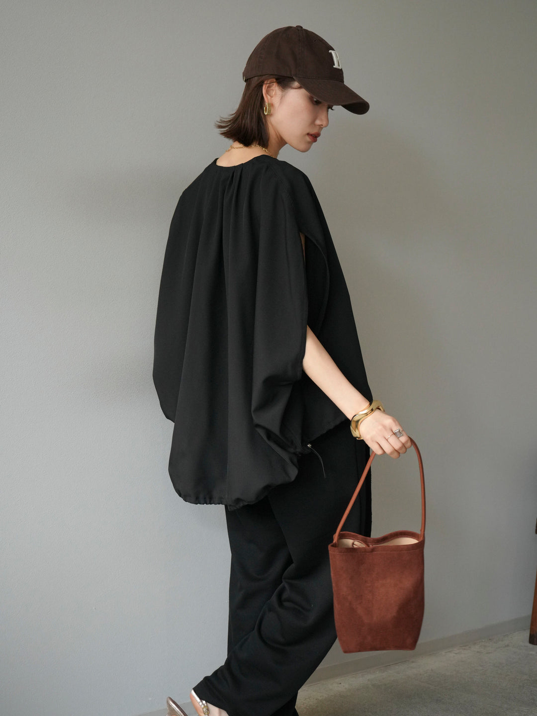 [予約]スリーブレスドロストZIPブルゾン/ブラック