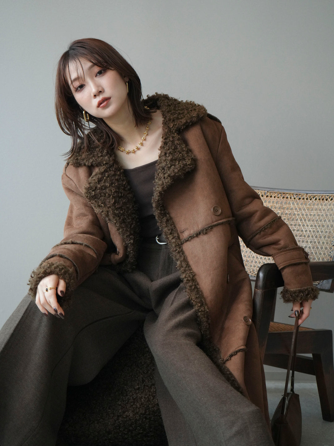 [予約]ムートンロングコート/brown