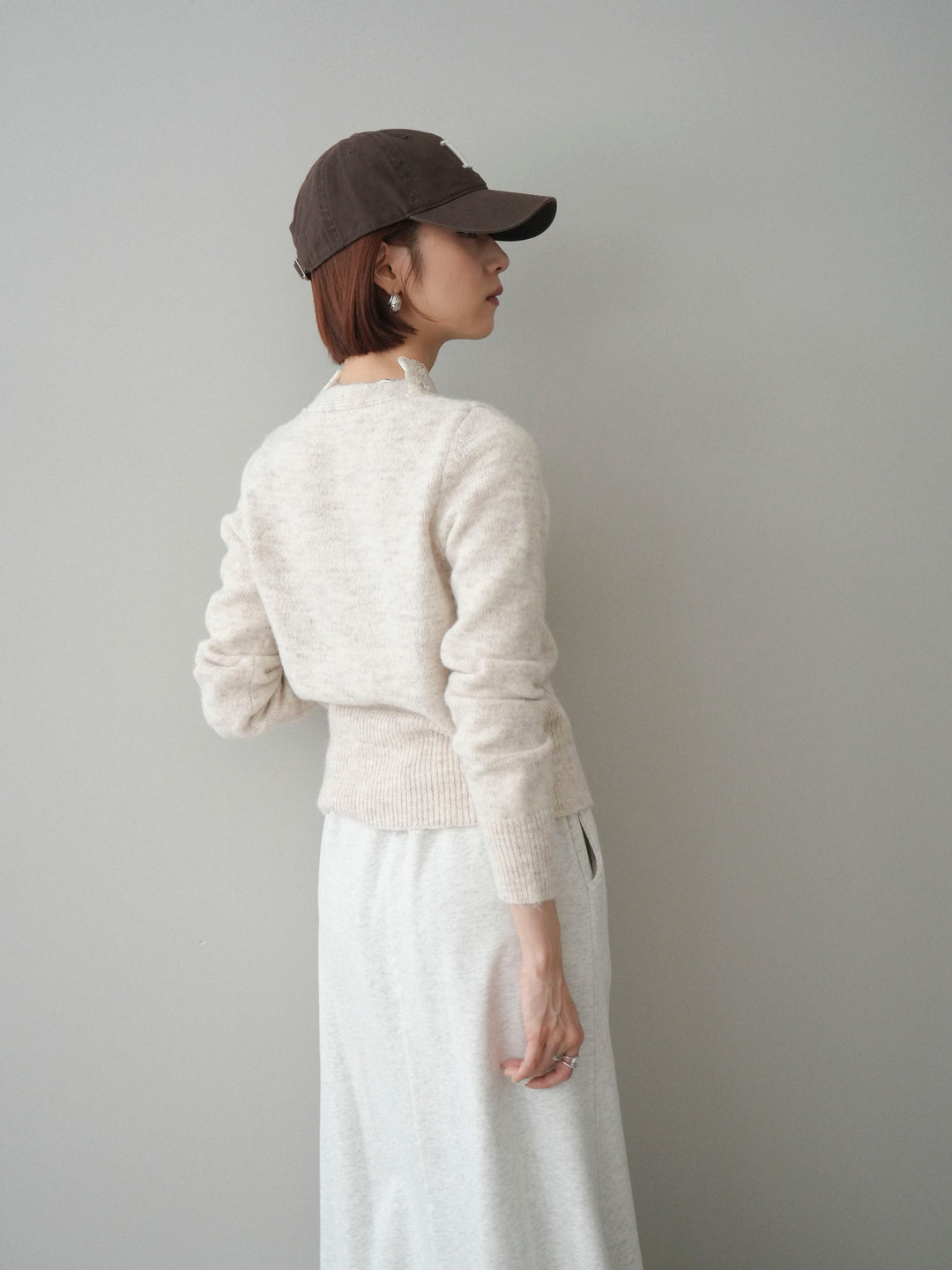 [SET]レースネックコンパクトニットカーディガン+選べるアクセセット(2set)