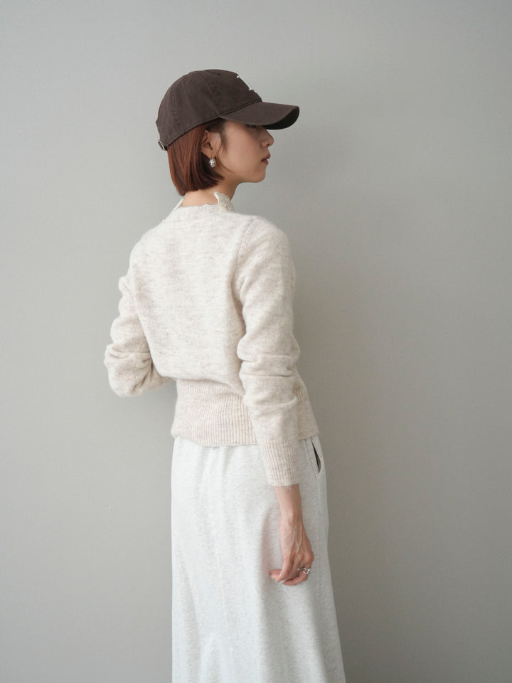 [SET]レースネックコンパクトニットカーディガン+選べるアクセセット(2set)