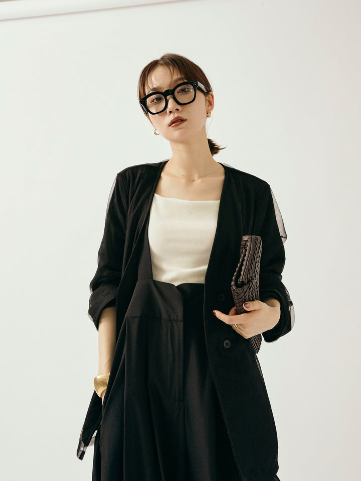 [予約]チュールレイヤードVジャケット/ブラック