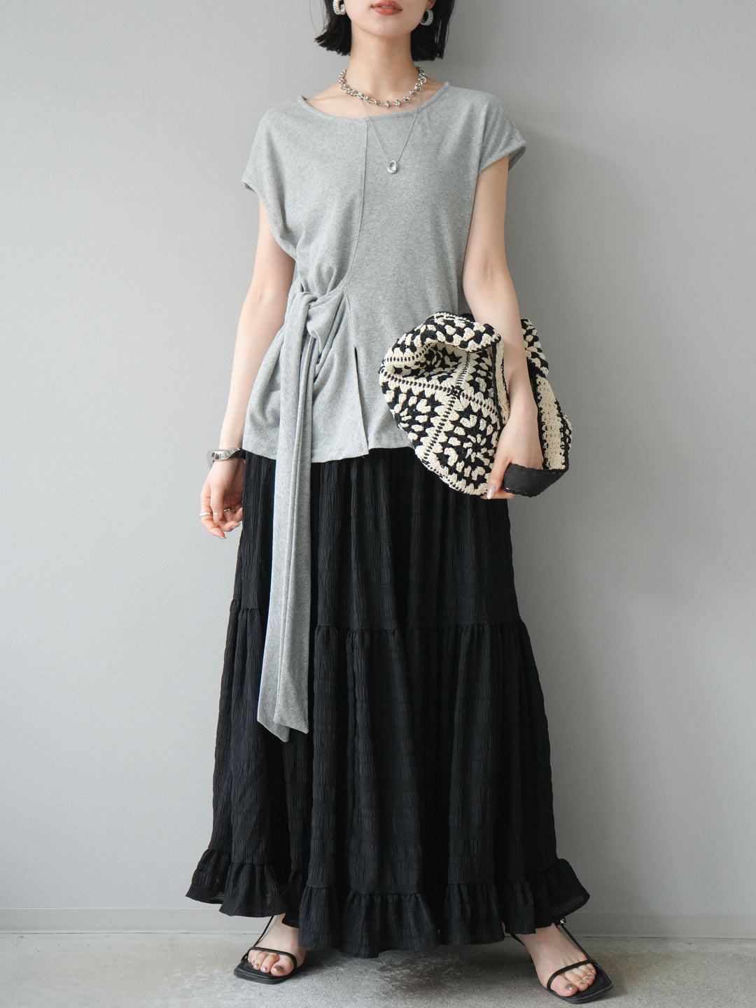 [予約]フロント巻きデザインカットソー/グレー