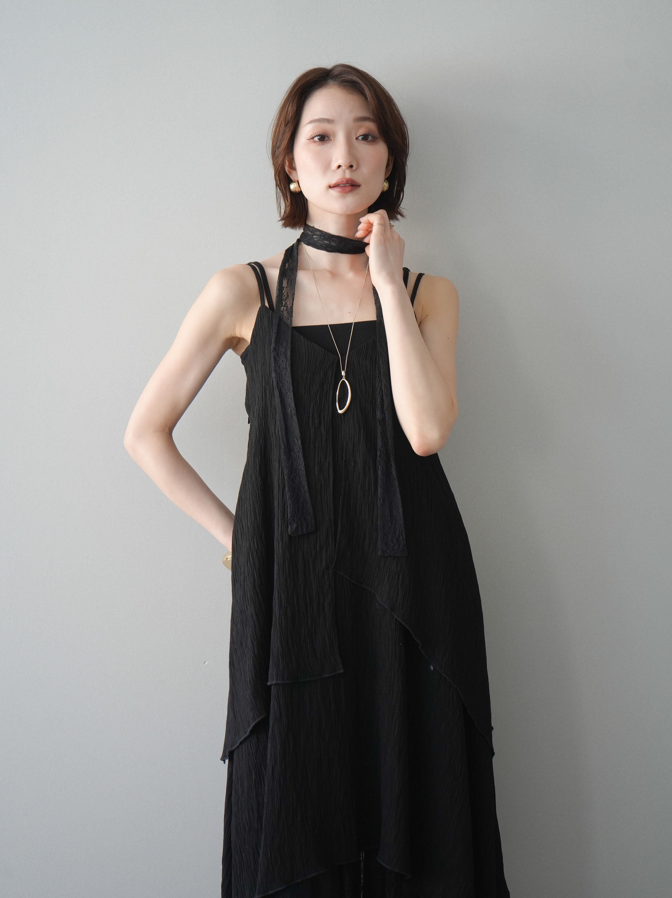 予約]レース切替アシンメトリーワンピース/black – Lumier