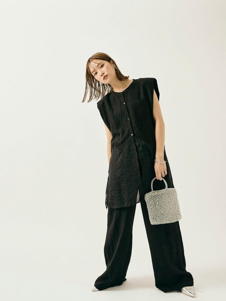 [SET]オーガンジーヘムブラウス＆ワイドパンツSET UP(2set)