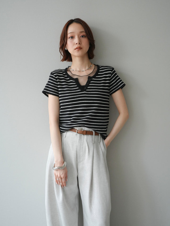 [予約]チュールレイヤードボーダーサマーニット/black