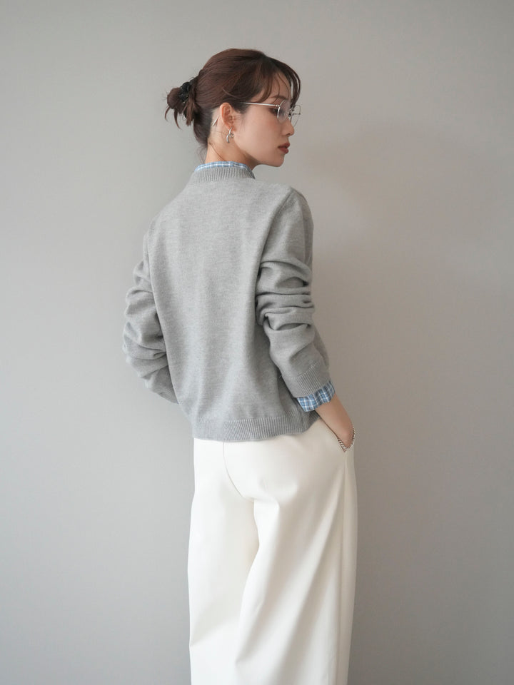 [予約]チェックシャツレイヤードデザインニットカーディガン/gray