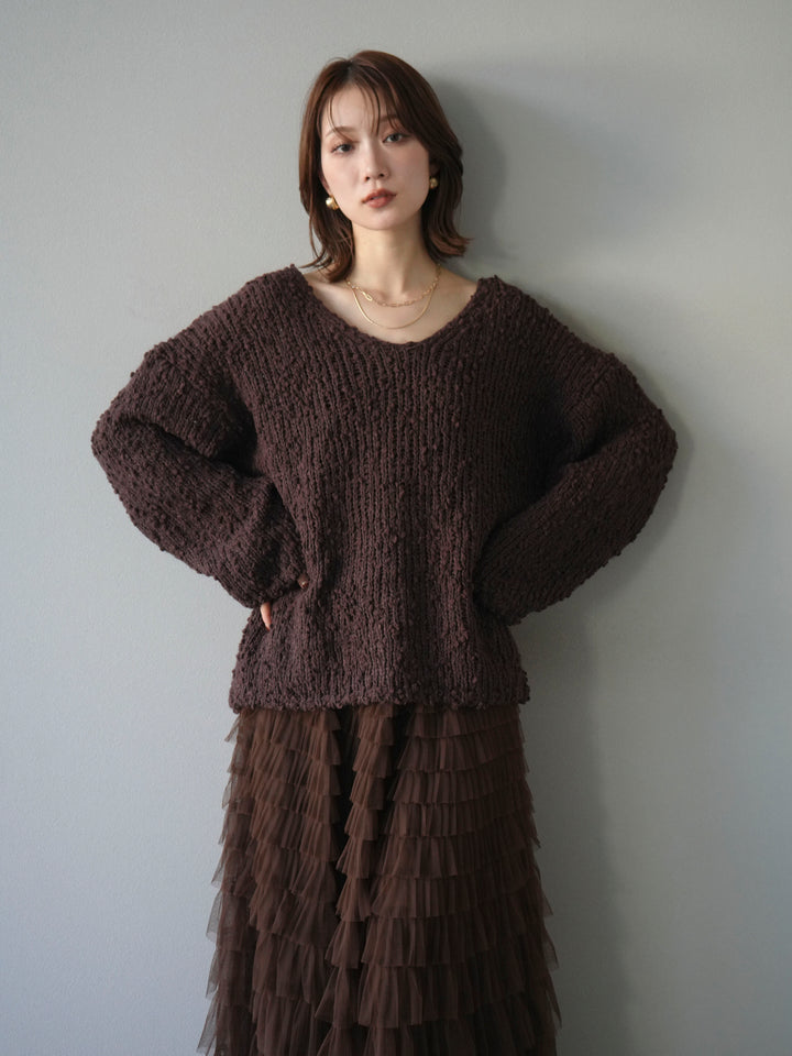 [予約]メランジポコポコニットプルオーバー/brown