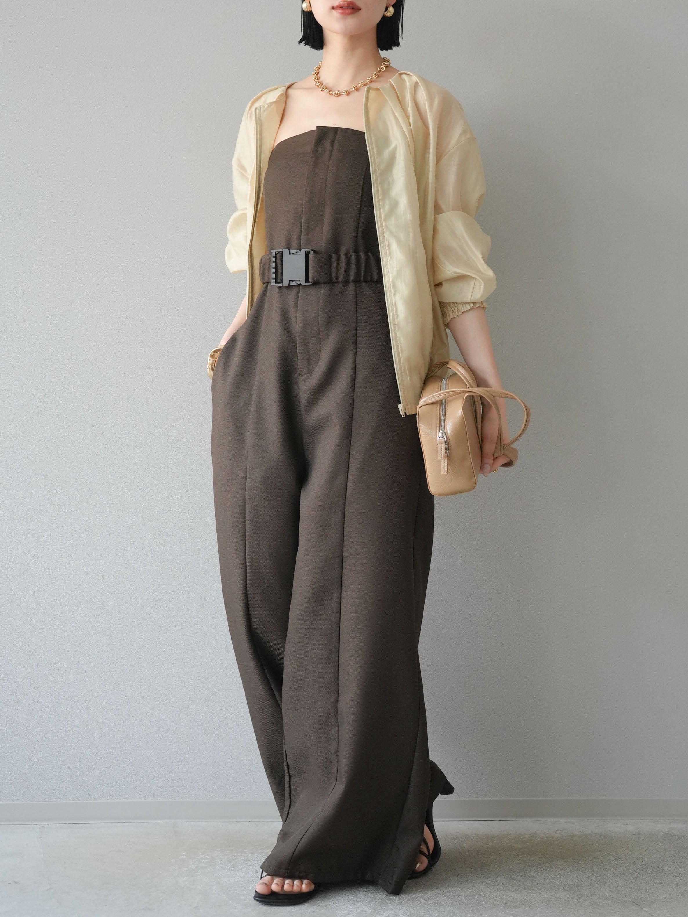 SET]タックデザインシアーブルゾン+ヘザーツイルベルト付ベア