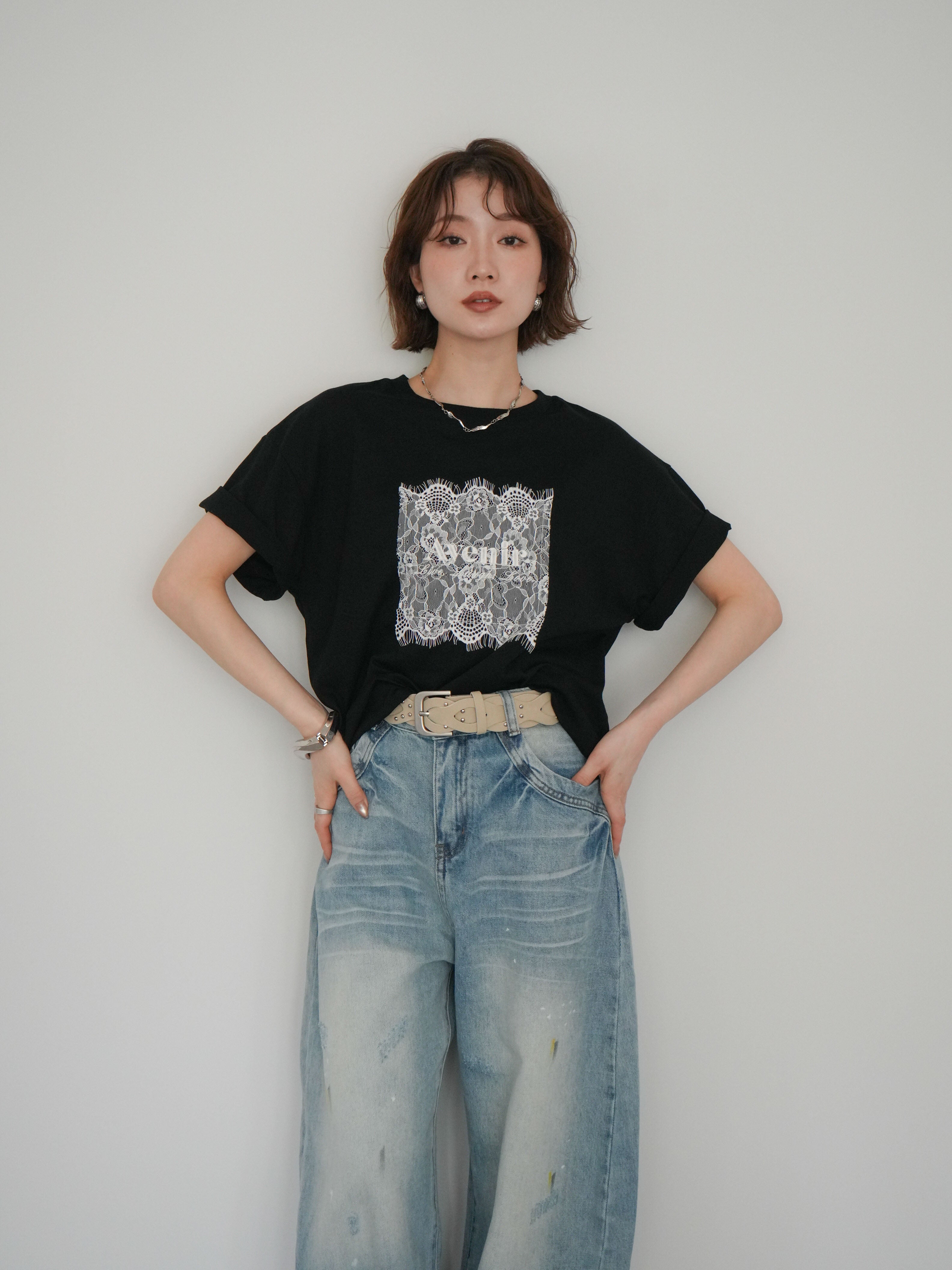 予約]レースコラージュロゴTシャツ/black – Lumier