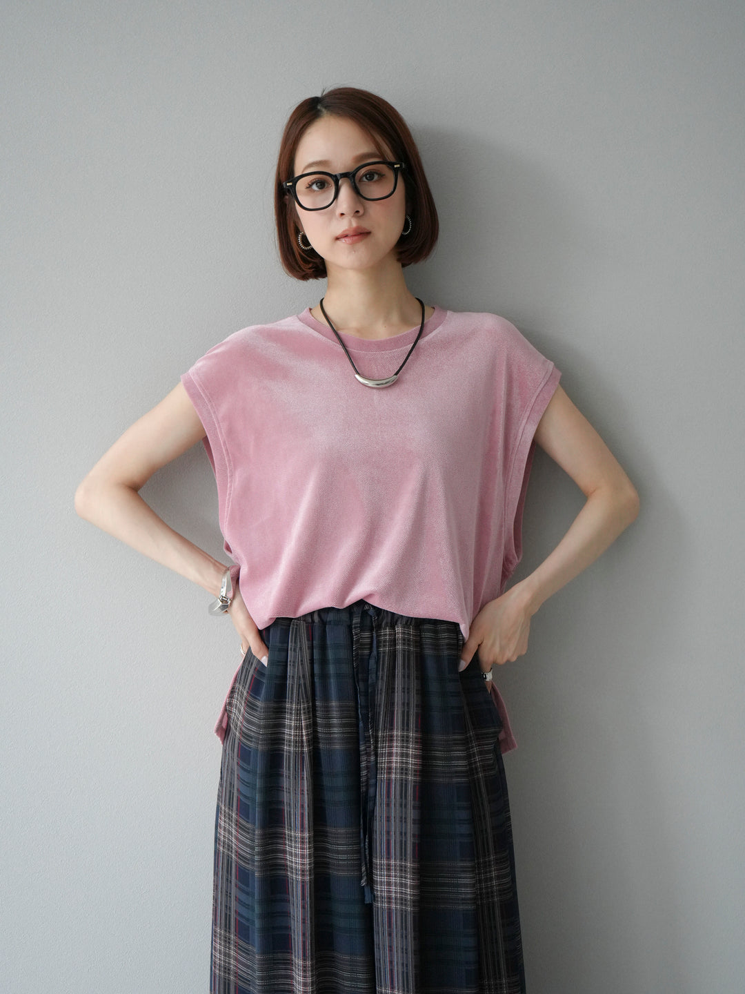 [予約]シアーフロッキーベロアルーズノースリーブTシャツ/ピンク