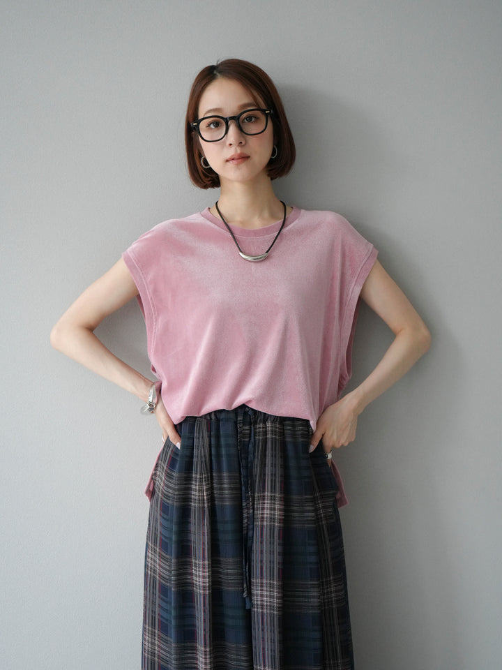 [予約]シアーフロッキーベロアルーズノースリーブTシャツ/ピンク