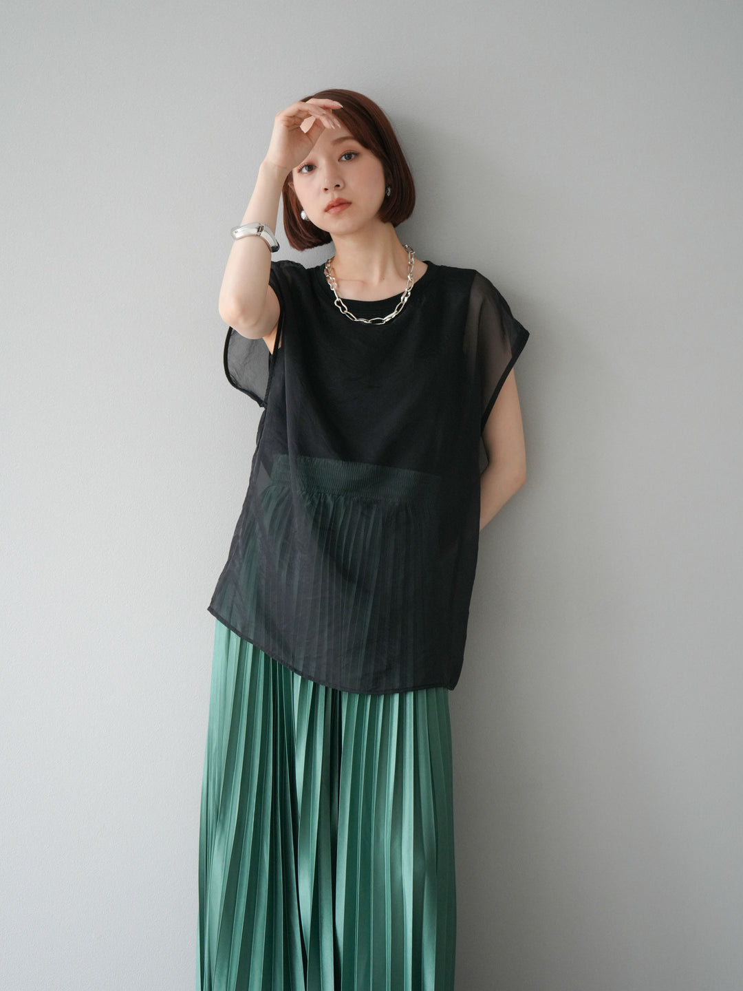 [予約]シアーレイヤードトップス/ブラック