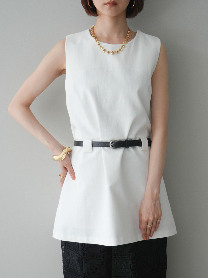 [予約]ベルト付リネンライクノースリチュニック/white