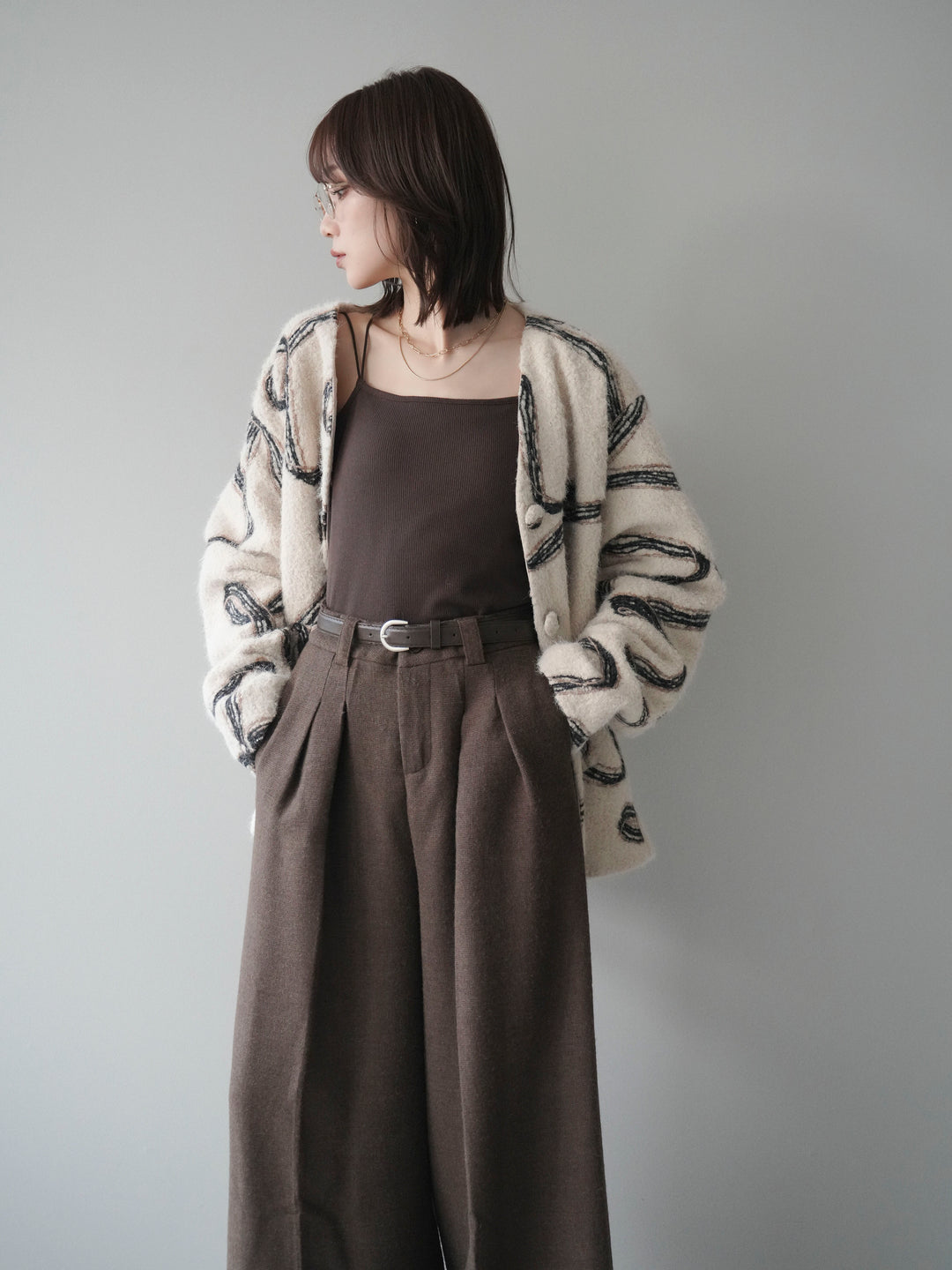 [予約]ニュアンス刺繍ブークレニットジャケット/white