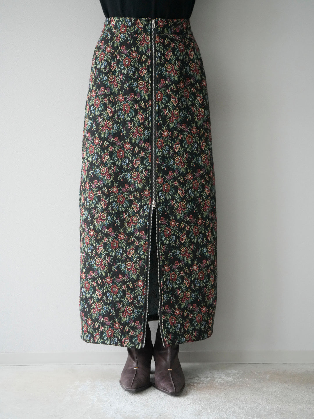 [予約]ゴブランフロントジップタイトスカート/レッド