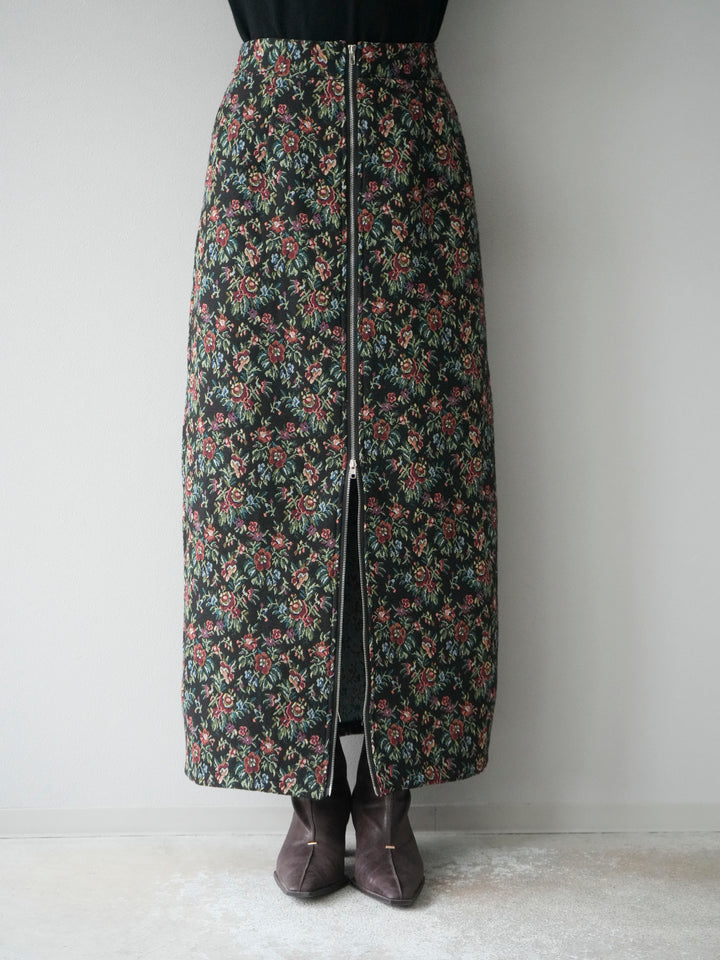 [予約]ゴブランフロントジップタイトスカート/レッド