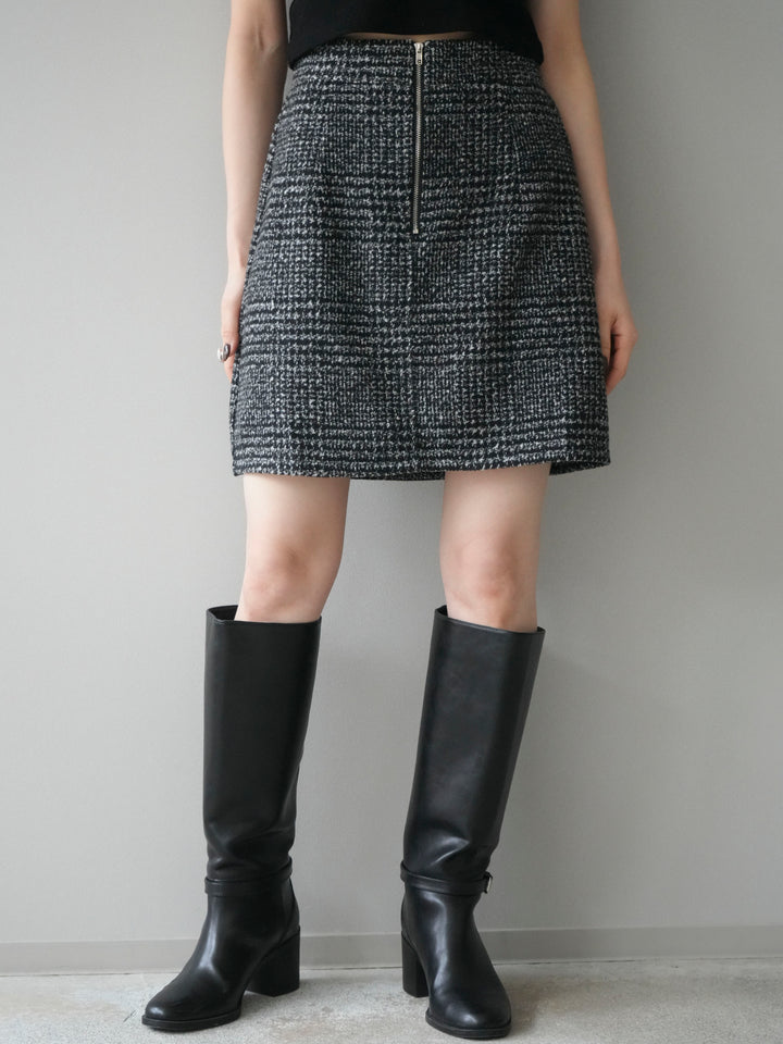 [予約]フロントZIPアソート柄ミニスカート/black