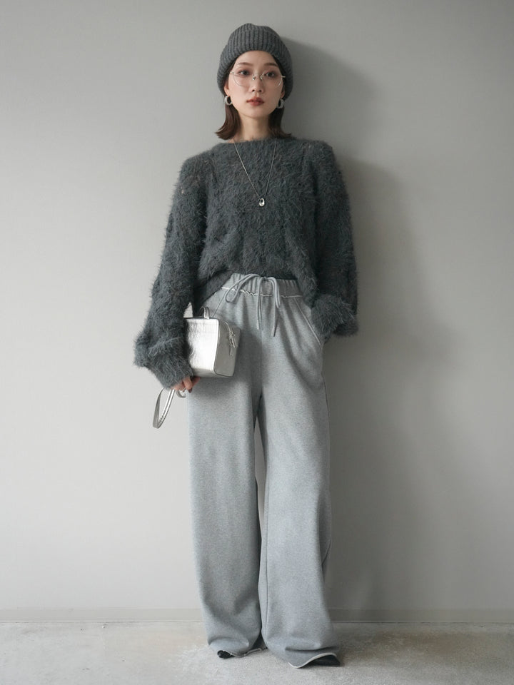 [予約]モール×フェザー透かし編みニットプルオーバー/black