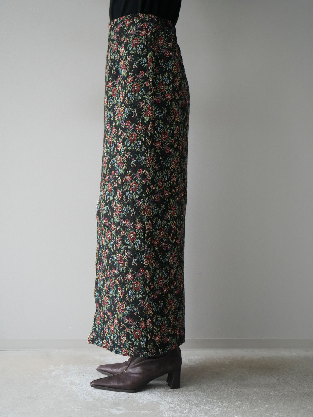 [予約]ゴブランフロントジップタイトスカート/レッド