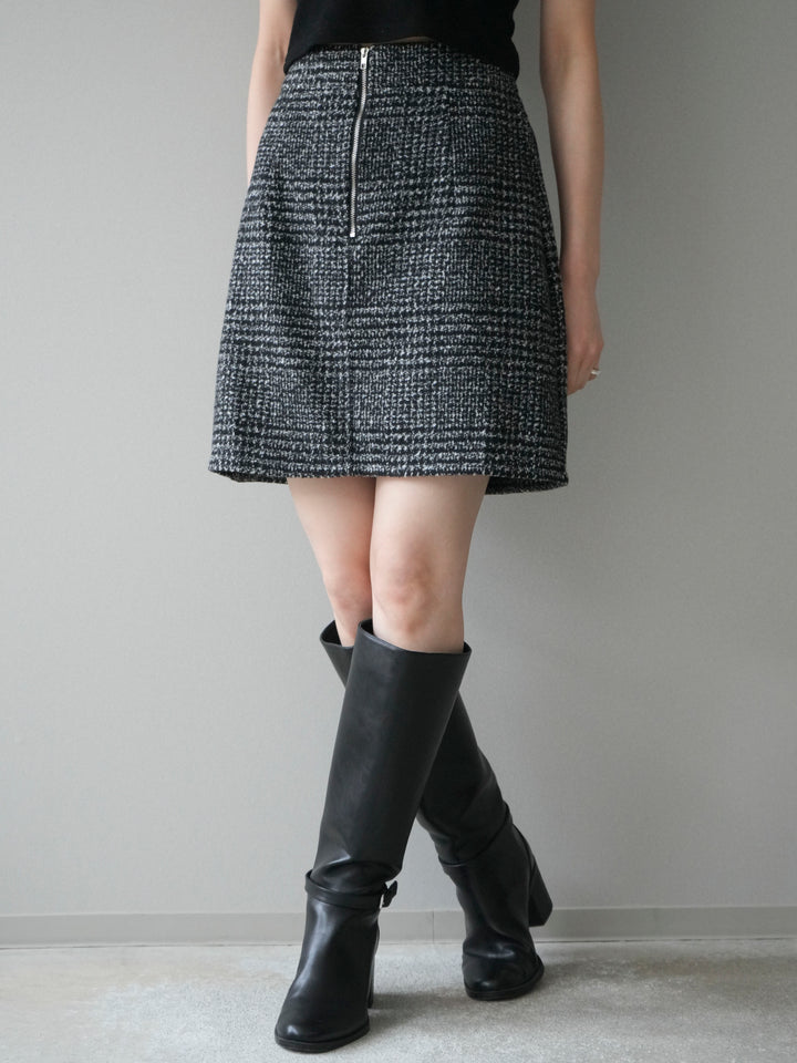 [予約]フロントZIPアソート柄ミニスカート/black