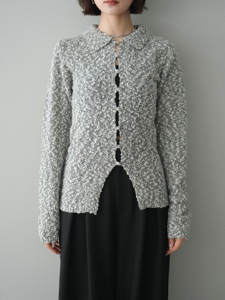 [予約]透かし編みブークレポロニットトップス/mix