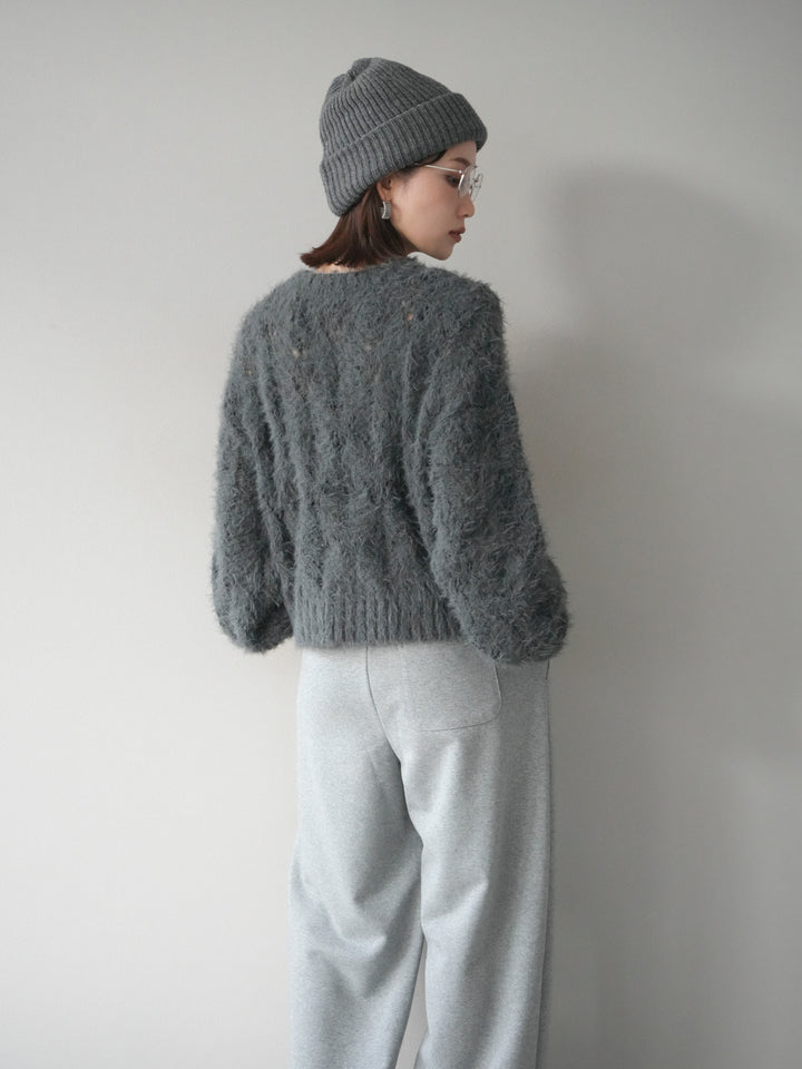 [予約]モール×フェザー透かし編みニットプルオーバー/black