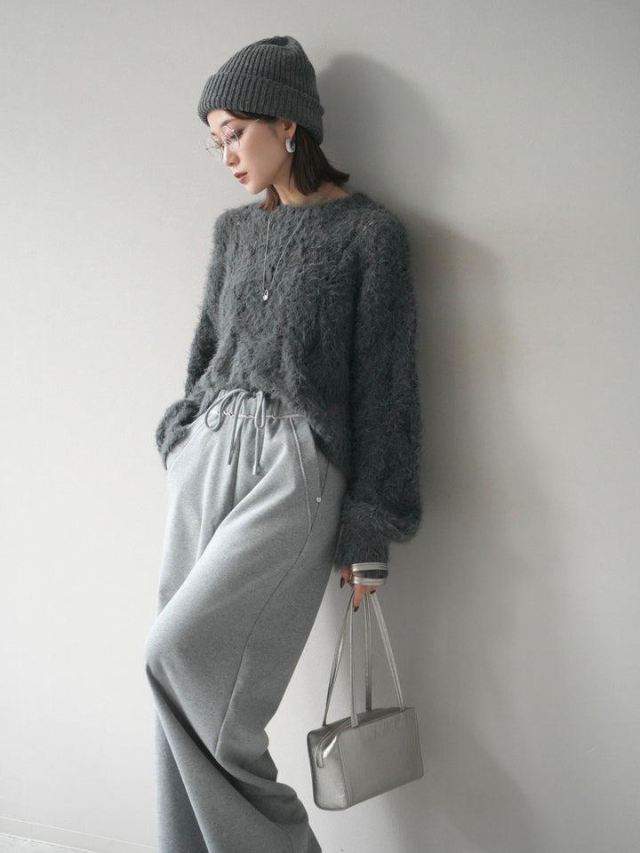 [予約]モール×フェザー透かし編みニットプルオーバー/black