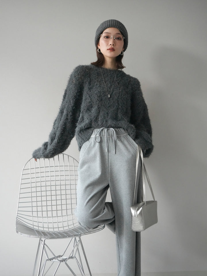 [予約]モール×フェザー透かし編みニットプルオーバー/black