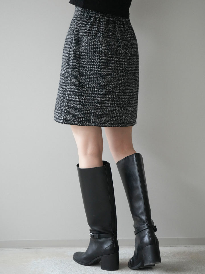 [予約]フロントZIPアソート柄ミニスカート/black