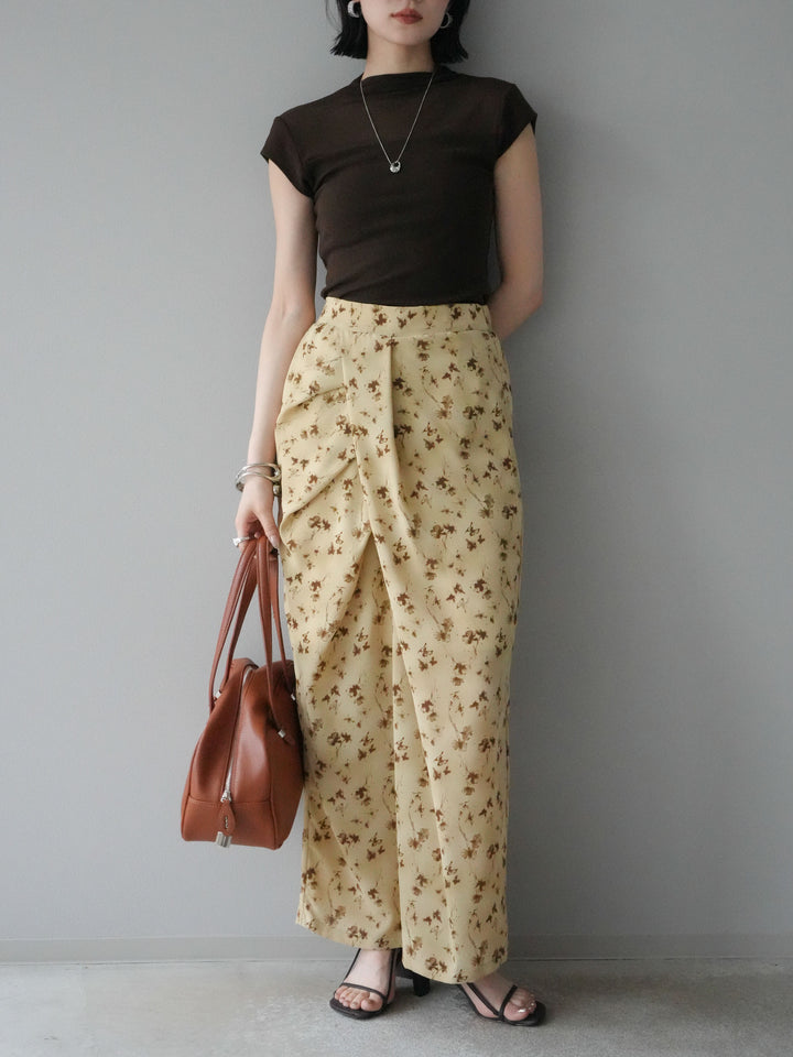 [予約]フラワーモチーフタックIラインスカート/ベージュ