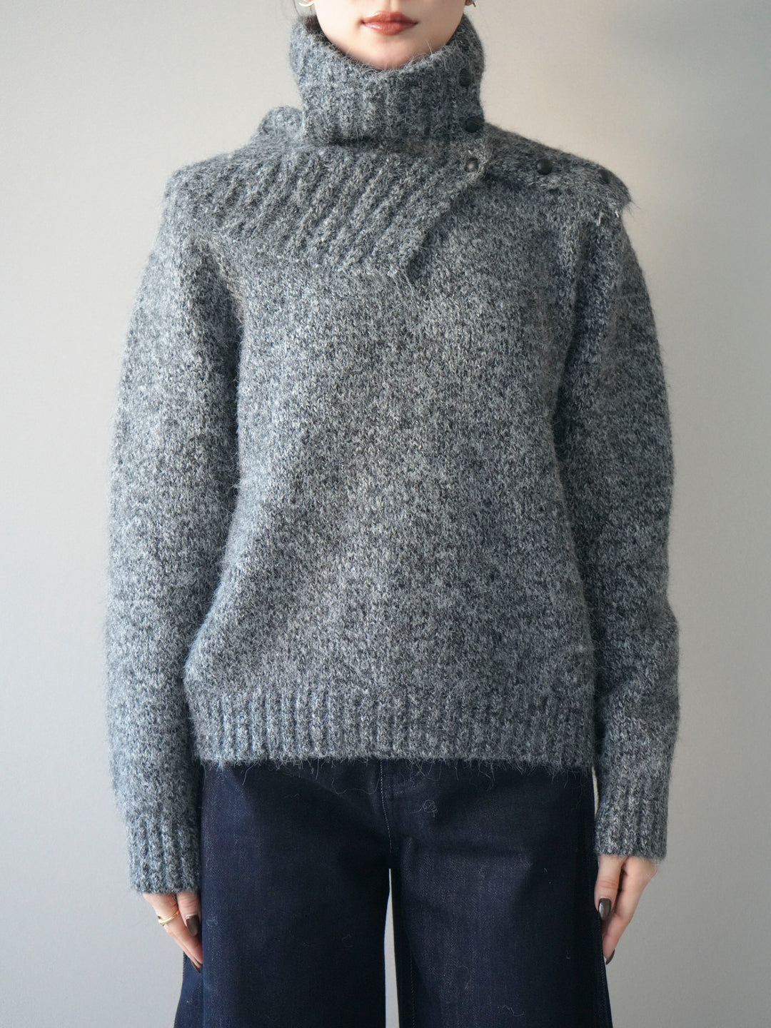 [予約]ネック付MIXニットアンサンブル/gray